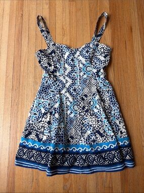 Avec Les Filles Navy, White & Bright Blue Floral Fit-and-Flare Mini Dress